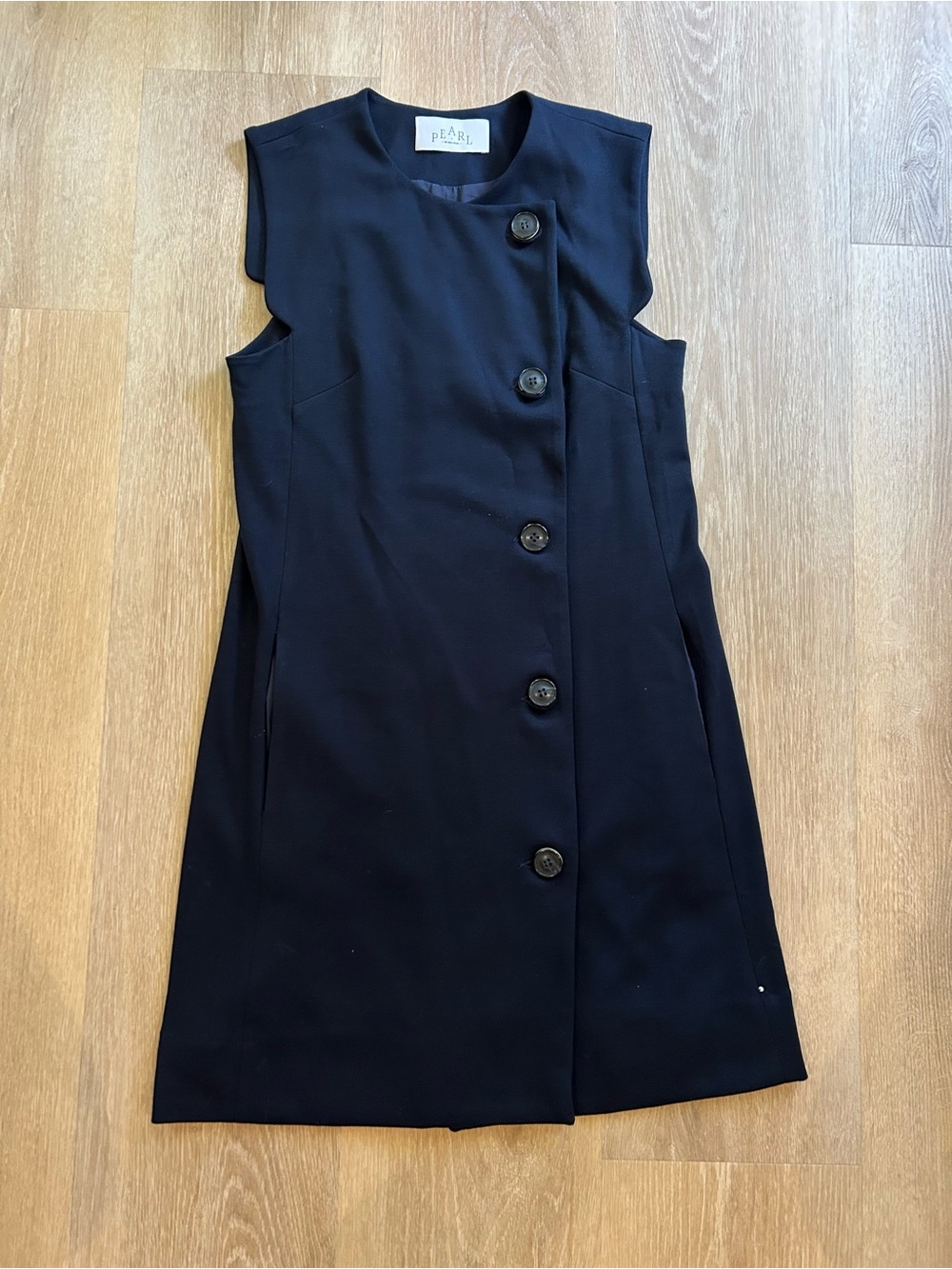 Pearl by Lela Rose Navy Sleeveless Round Neck Button Front Lined Mini 4